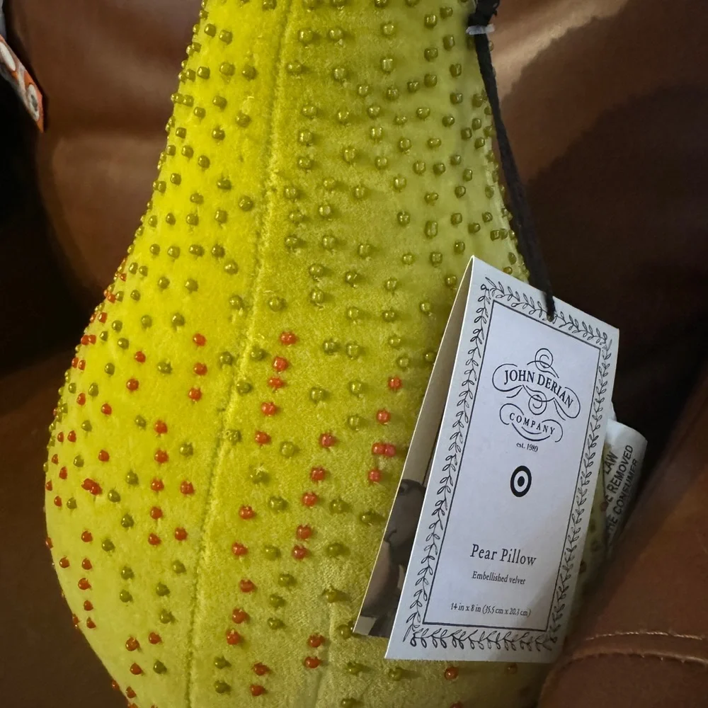 John‎ Derian Beaded Velvet Pear Novelty Plush Pillow Green Fruit- Target 14x8